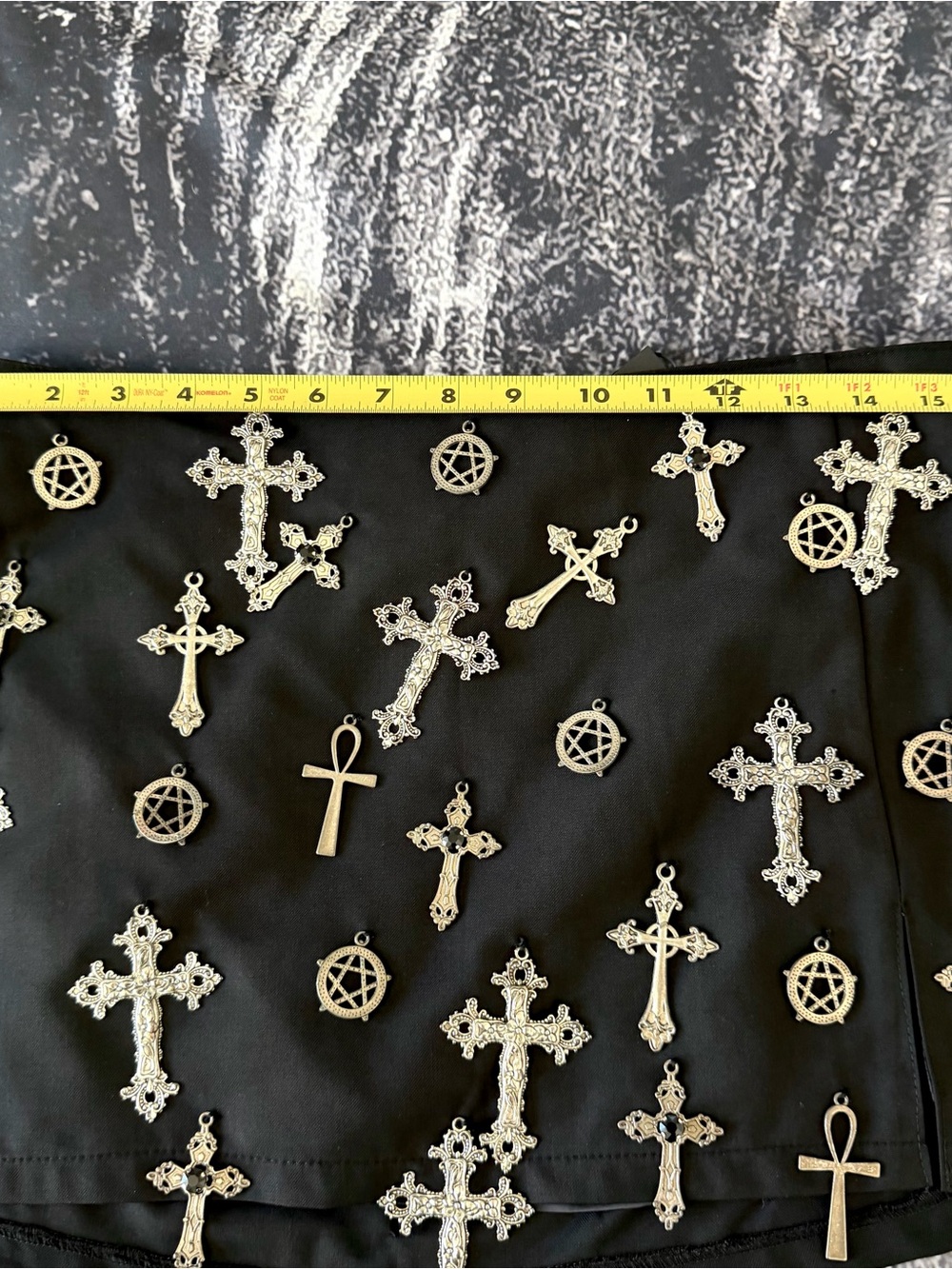 Dolls Kill Widow Idol Worship Mini Skirt Size M Black Cross Charms Goth Occult - Picture 4 of 8